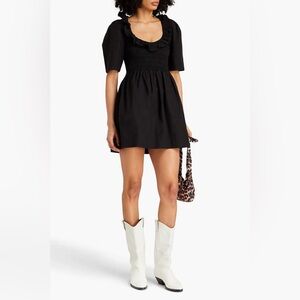 GANNI Ruffled Shirred Cotton-Poplin Mini Dress